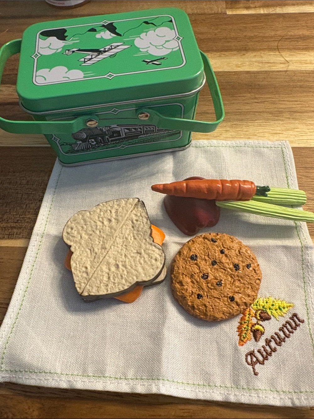 American Girl Green Tin Lunchbox with Play Food Set